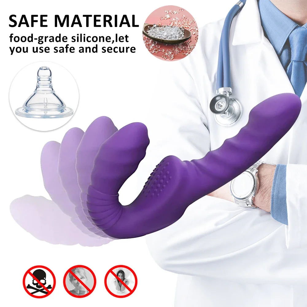 Vibrator with Female Stimulator Lesbian Strap-On Female Dildos Double Penetration Clitoris Anal Sex Toys for Men Women Couple