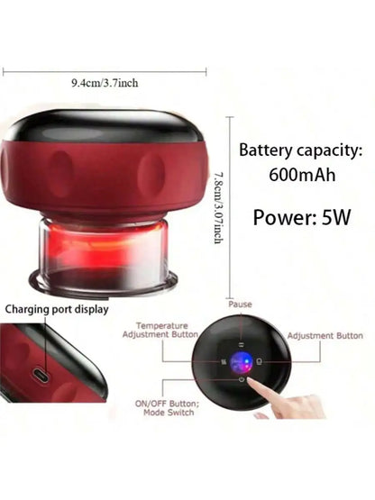 Electric vacuum cupping, scraping, skin massage device, body heating, scraping, suction cup treatment set, health and portabilit