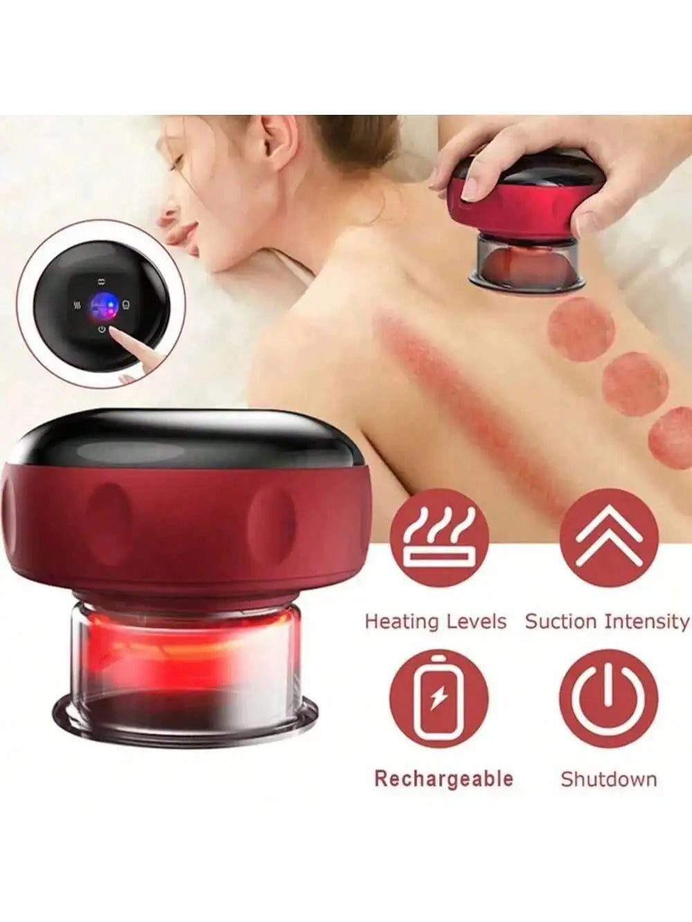 Electric vacuum cupping, scraping, skin massage device, body heating, scraping, suction cup treatment set, health and portabilit