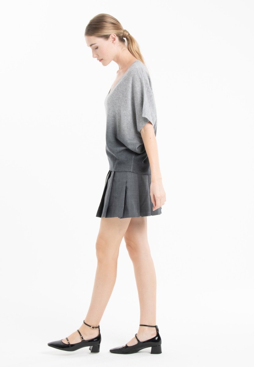 Pull col V cachemire gris clair/gris anthracite femme - RIA 7B-2